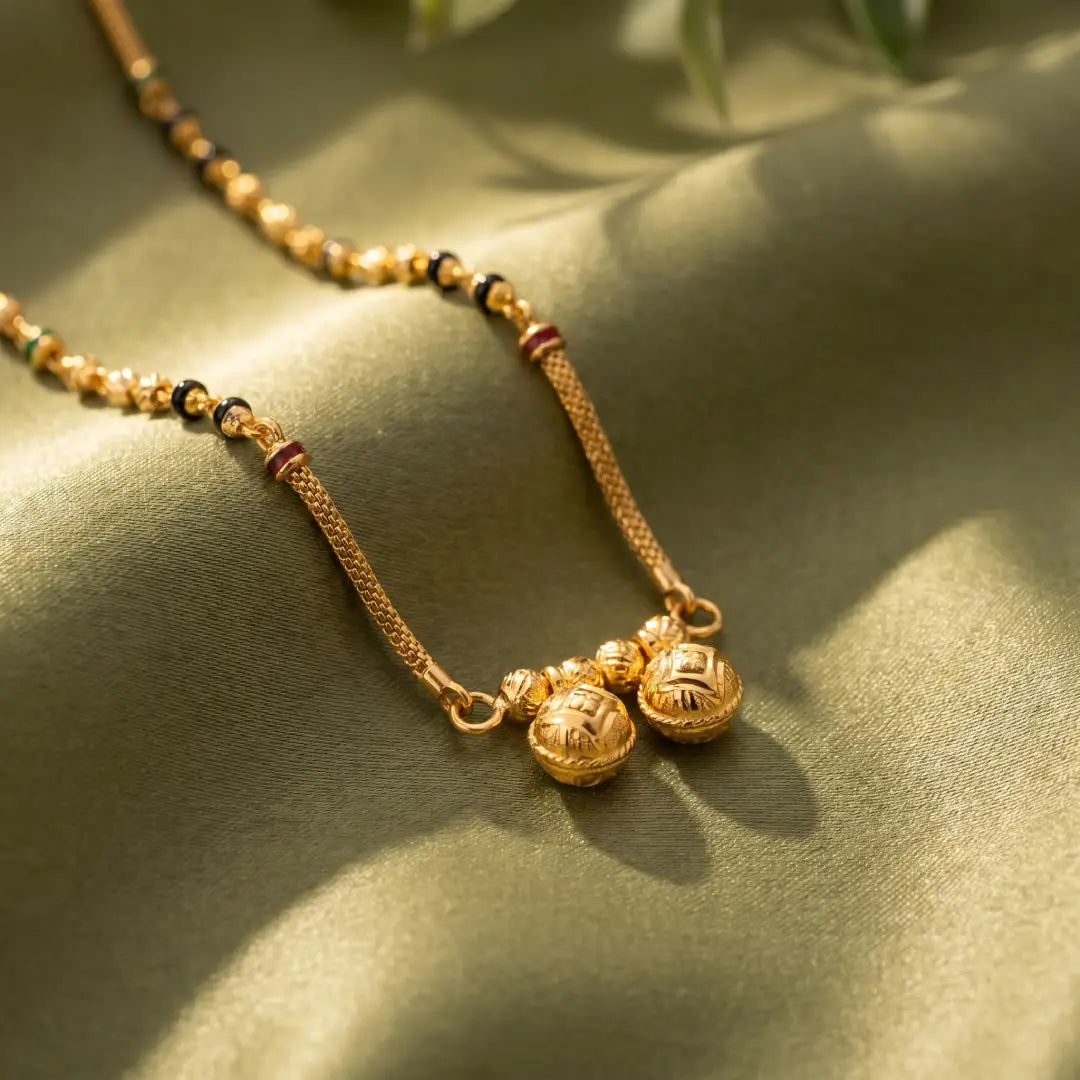 1 Gram Short Mangalsutra Real Gold Finish - 20 inch
