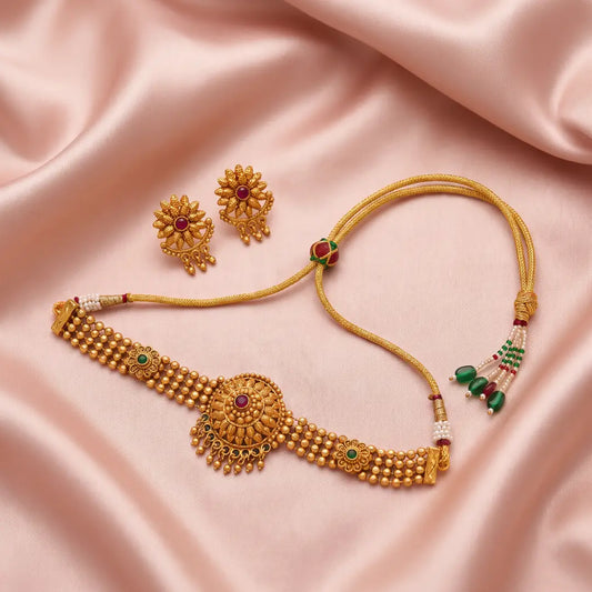 Choker with Earrings Matt polish - Free size