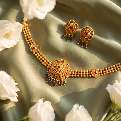 Choker with Earrings Matt polish - Free size