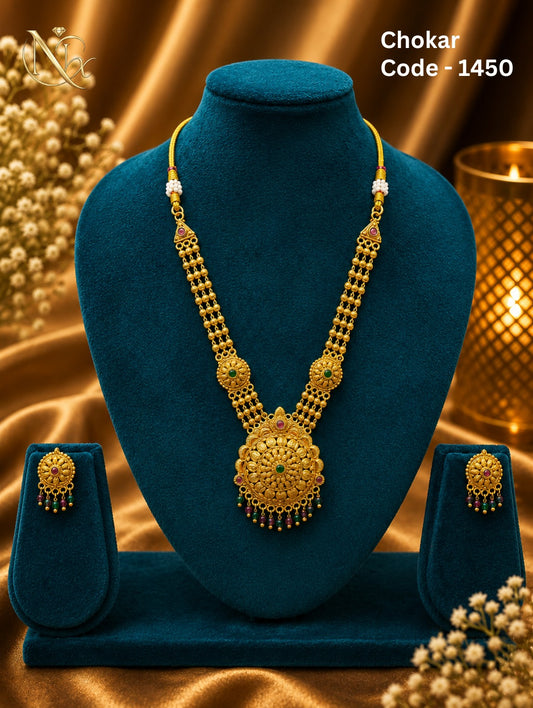 1 Gram Matte Polish  Necklace with Earrings - Free Size