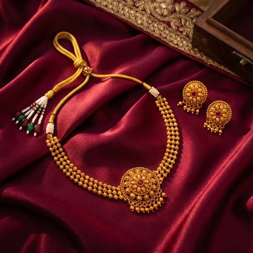1 Gram Matt Polish Choker with Earrings - Free Size
